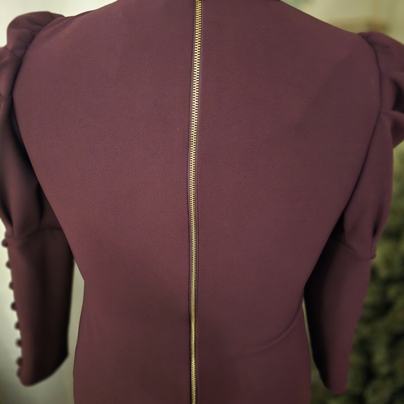 Elegant Plum Dress with Pretty Sleeve Detail. Styled Necklace Can Be Inclued! - Picture 3 of 3